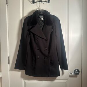 City Triangles Black Pea Coat with Faux Fur Collar